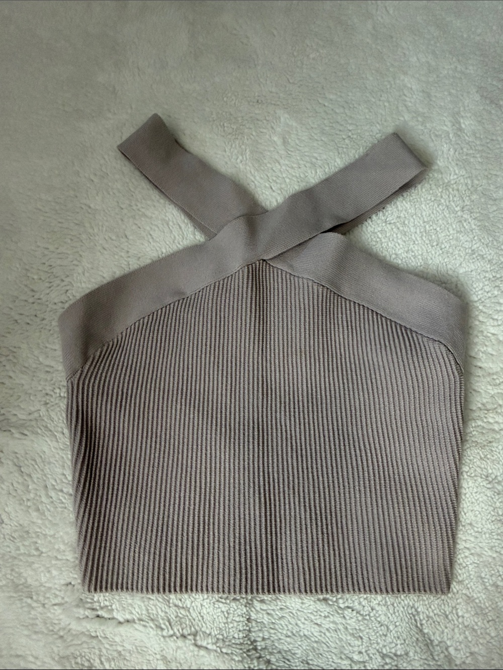 Aritzia Ribbed Cross-Back Crop Top - Taupe